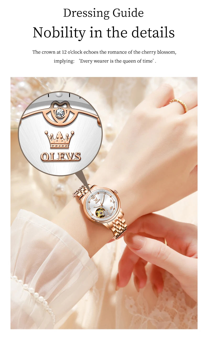 OLEVS 6732 Women Watches Luxury FashionAutomatic Mechanical Watch Stainless Steel Waterproof Watches For Women Gifts Box New