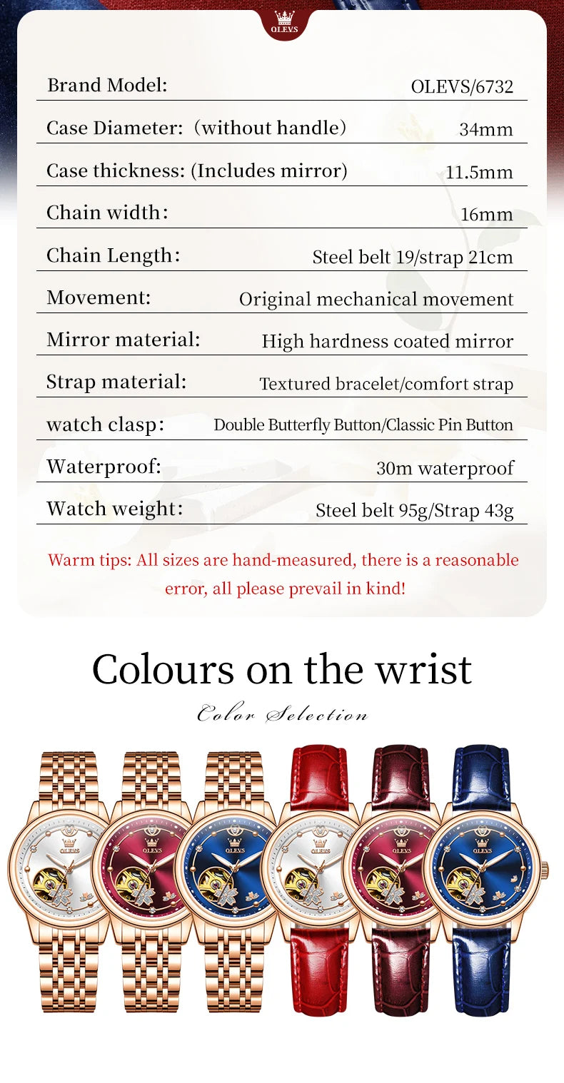 OLEVS 6732 Women Watches Luxury FashionAutomatic Mechanical Watch Stainless Steel Waterproof Watches For Women Gifts Box New