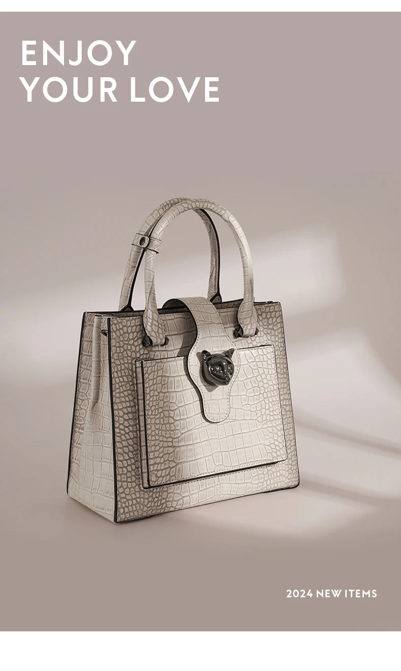 2024 NEW WOMEN'S HANDBAGS BUSINESS LADY GENUINE LEATHER ORIGINAL LUXURY BRAND DESIGNER OFFICE FEMALE BAGS CROSSBODY CAT PURSE