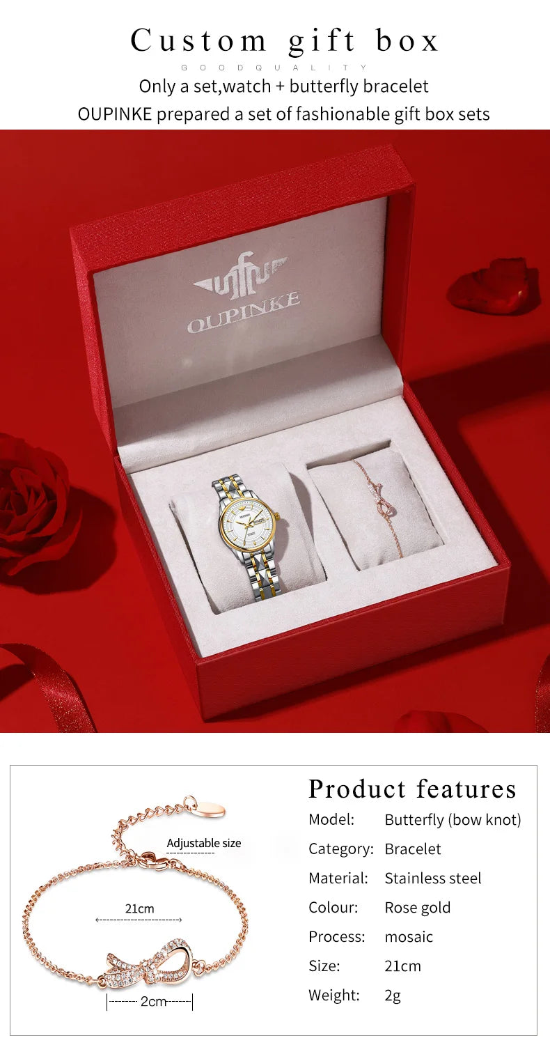 OUPINKE 3170 Womens Watch Elegant Luxury Original Automatic Mechanical Dual Calendar Watches For Ladies Waterproof Reloj Mujer