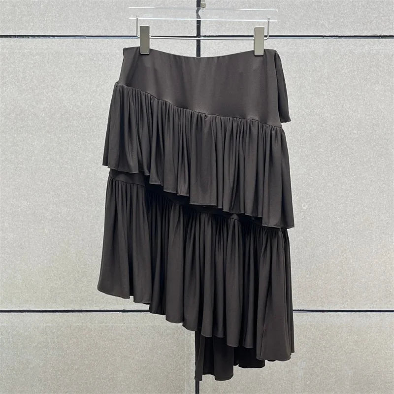 Women's skirt New asymmetrical slim women's half skirt for summer 2025 Elastic low waisted long skirt cake skirt Pleated skirt