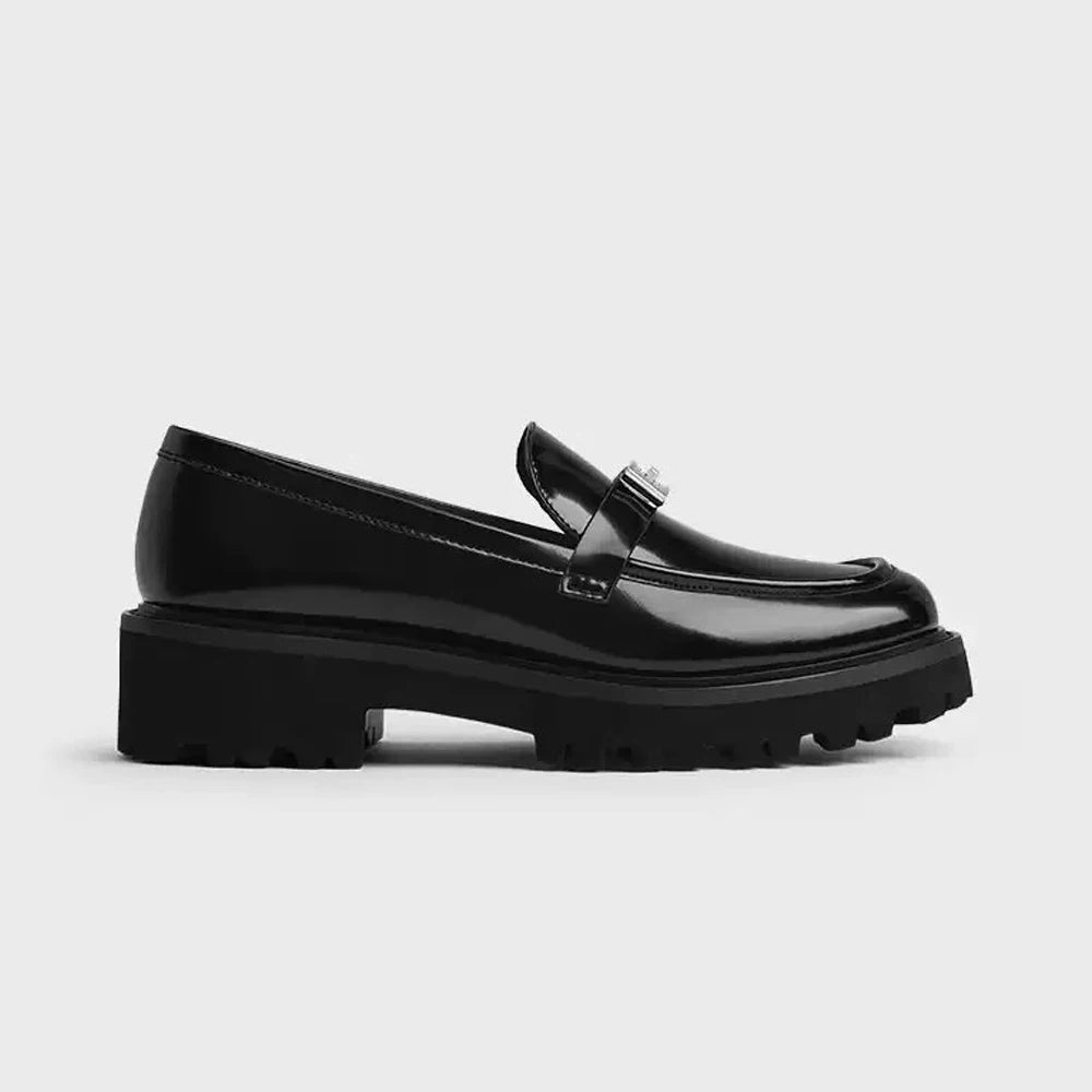 FWRD Women's Retro Chunky-Heel Metal-Buckle Patent Leather Loafers, Comfortable Shoes for Daily & Office Wear #FWRD000242