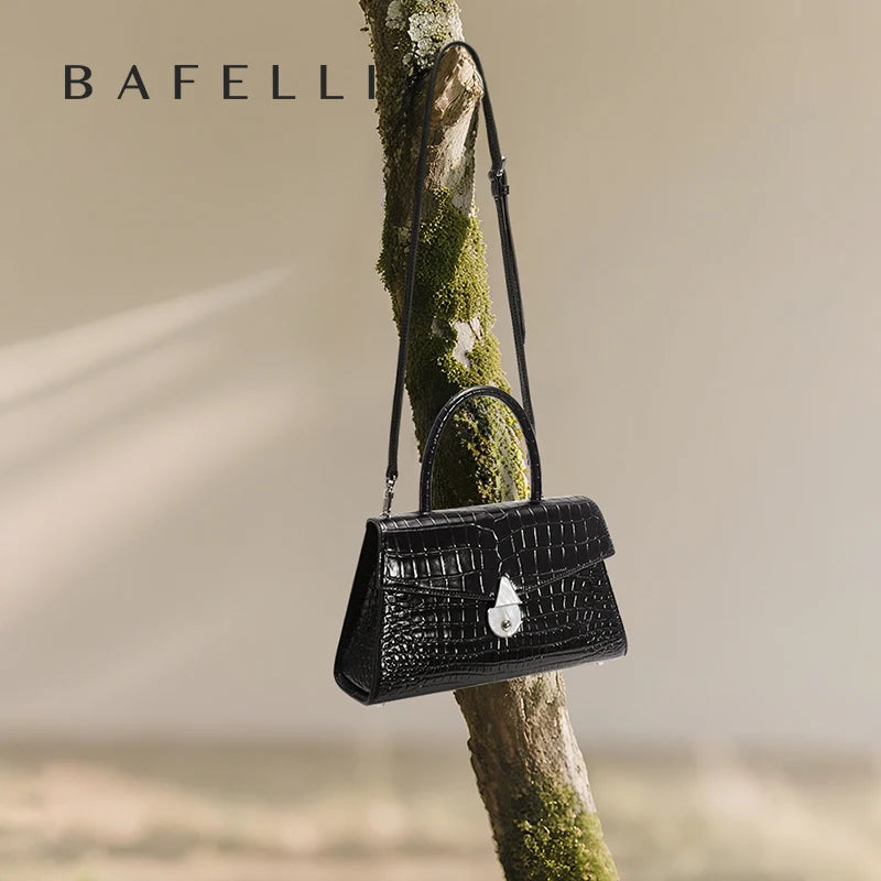 Luxury Genuine Leather Women's Handbag Bafelli Crocodile Pattern Shoulder Bag & Crossbody Purse Stylish Versatile Designer Bag