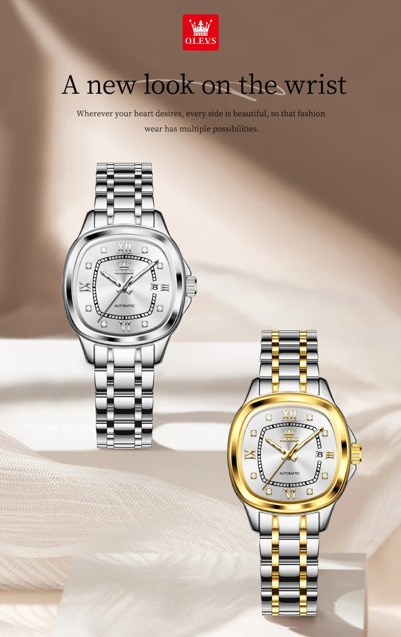 OLEVS 9810 Ladies Watch Luxury Automatic Mechanical Watch Waterproof Luminous Date Watch For Women Bracelet Set Original Reloj