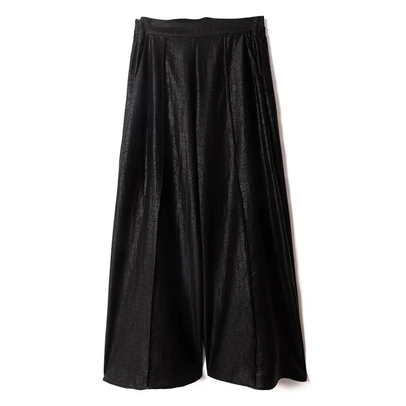 2025 Women's New Black Turtle Crack 100%Natural Mulberry Silk Fragrant Cloud Gauze Turtle Pattern Loose Straight Tube Pants