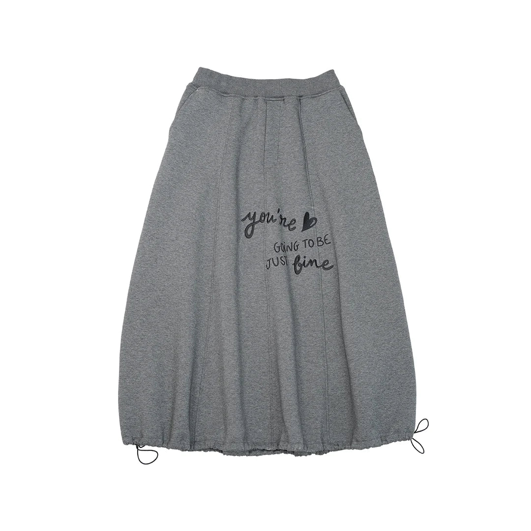 IMAKOKONI original design elastic waist letter embroidered gray skirt for women 244787