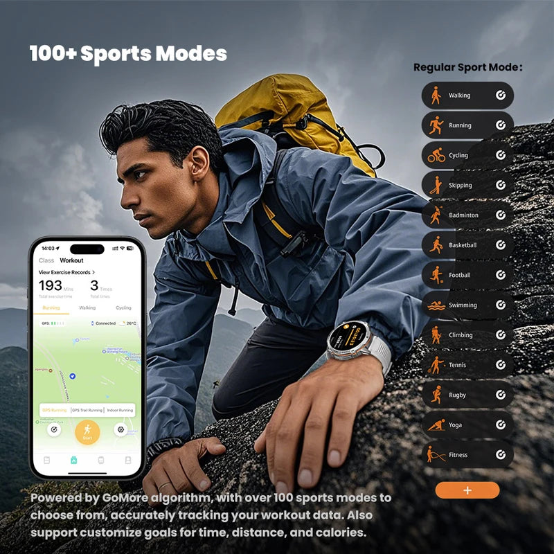 For XIAOMI 1000MAH endurance Sport Smart Watch Men 1.73-inch HD Screen GPS tracker Compass Bluetooth Call Waterproof Smart Watch