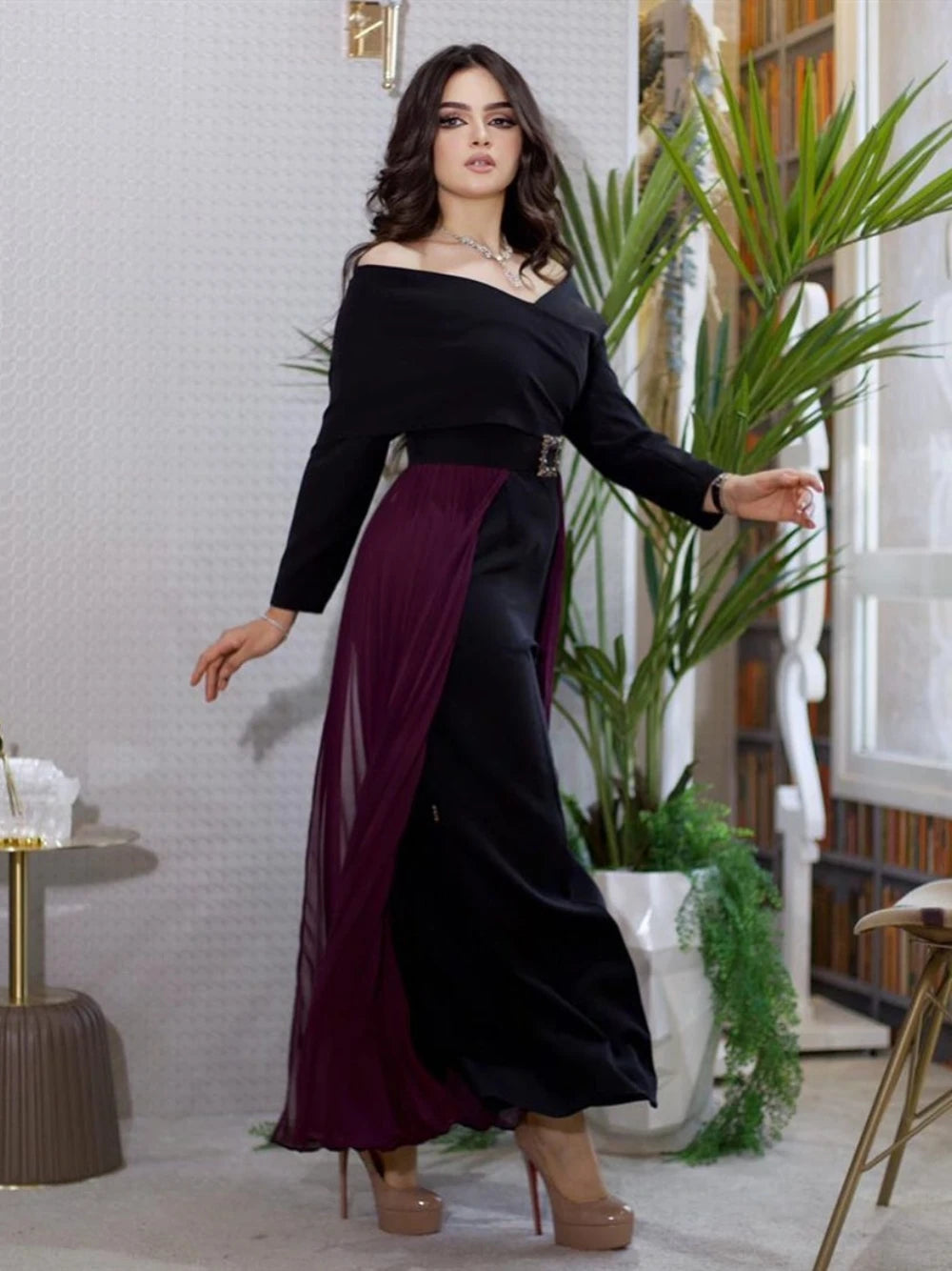 Caftan Exclusive Off Shoulder Evening Dress Muslim Dance Party Prom Gown Hot Sale Long Sleeves Romantic Women Spring Summer Wear