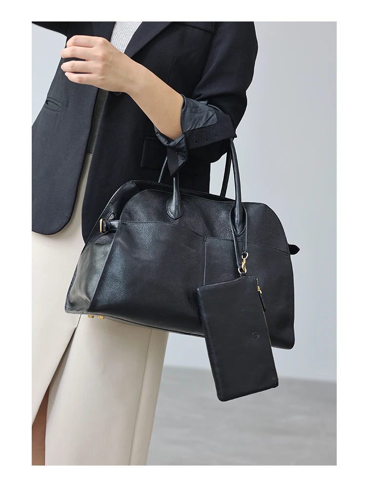 Women's Genuine Leather Large Capacity Tote Bag Female Retro Luxury Briefcase Vintage Cowhide Shoulder Handbag