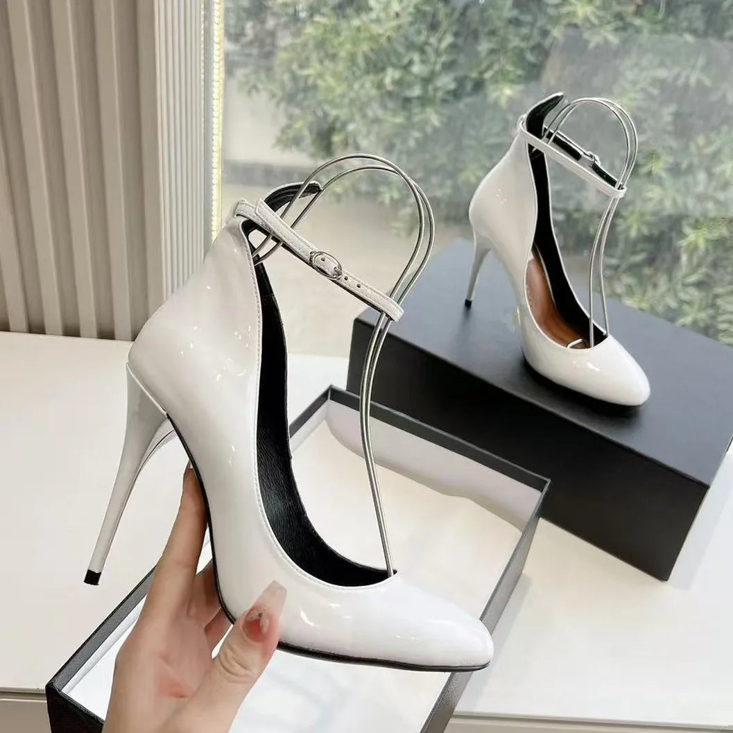 2025 New Luxury Designer Ultra High Heels Sexy Genuine Leather Shallow Mouth Thin Heel Strap Fashion Single Shoes Size 41