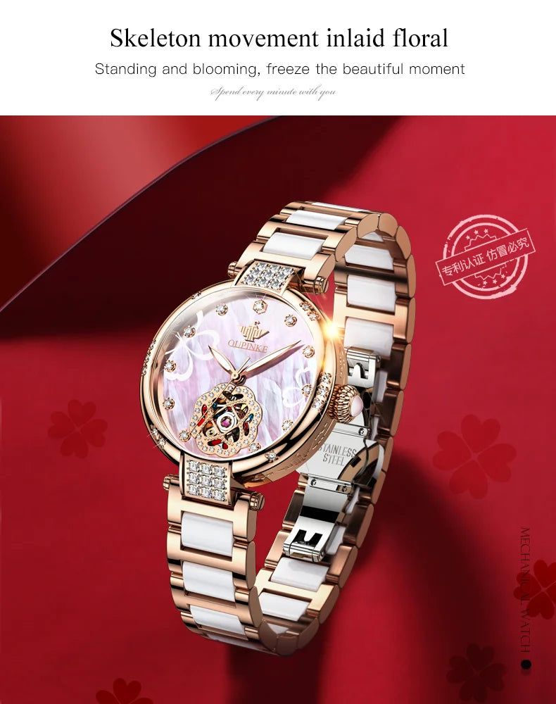 OUPINKE 3183 Women Watch Top Luxury Brand Automatic Mechanical Tungsten Steel Watchstrap Waterproof Gift Box Watches For Women