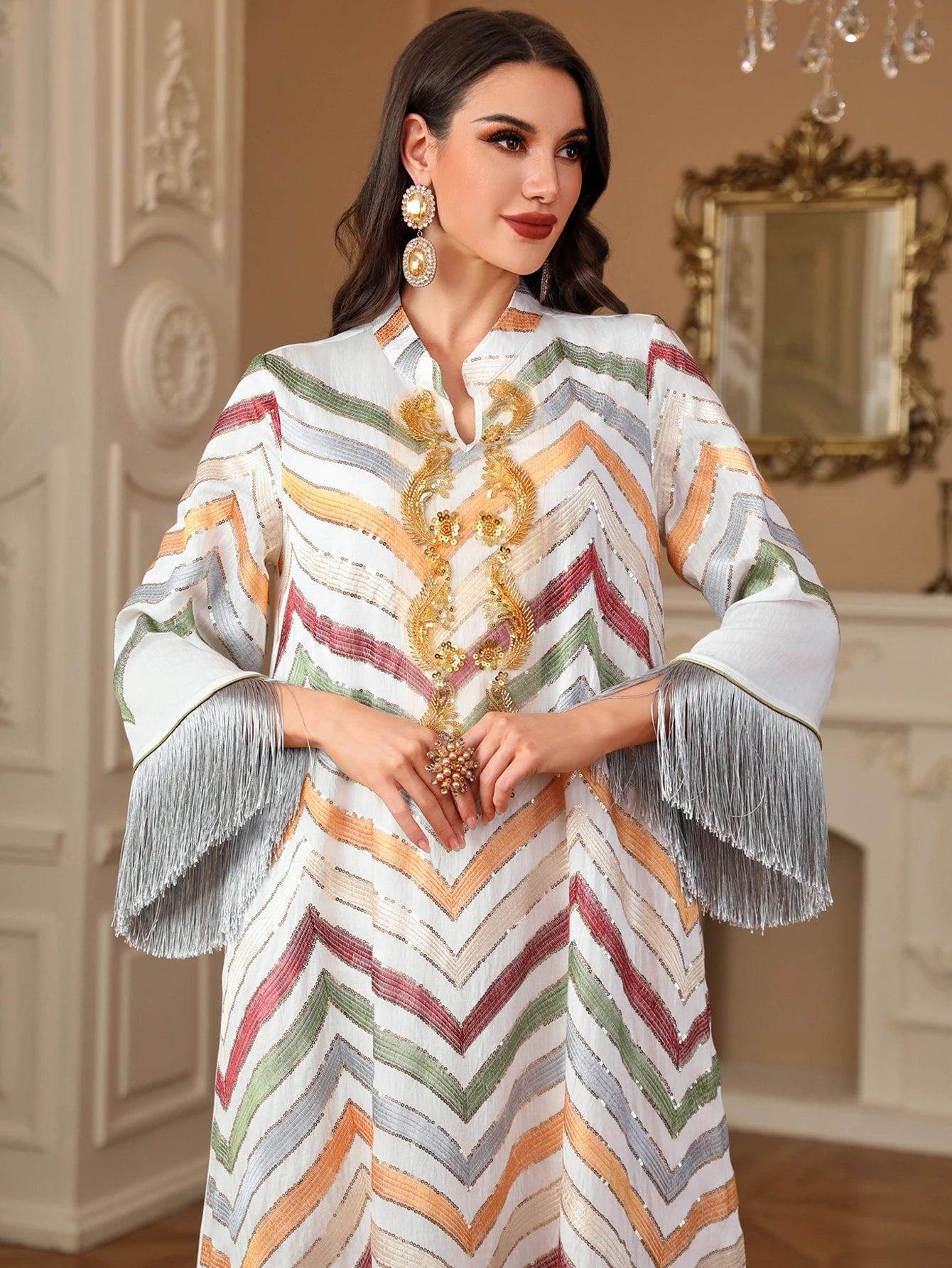Ramadan Ethnic Saudi Women Abaya Elegant Embroidery Tassels Kaftan Clothing Jalabiya Moroccan African Dress 2025