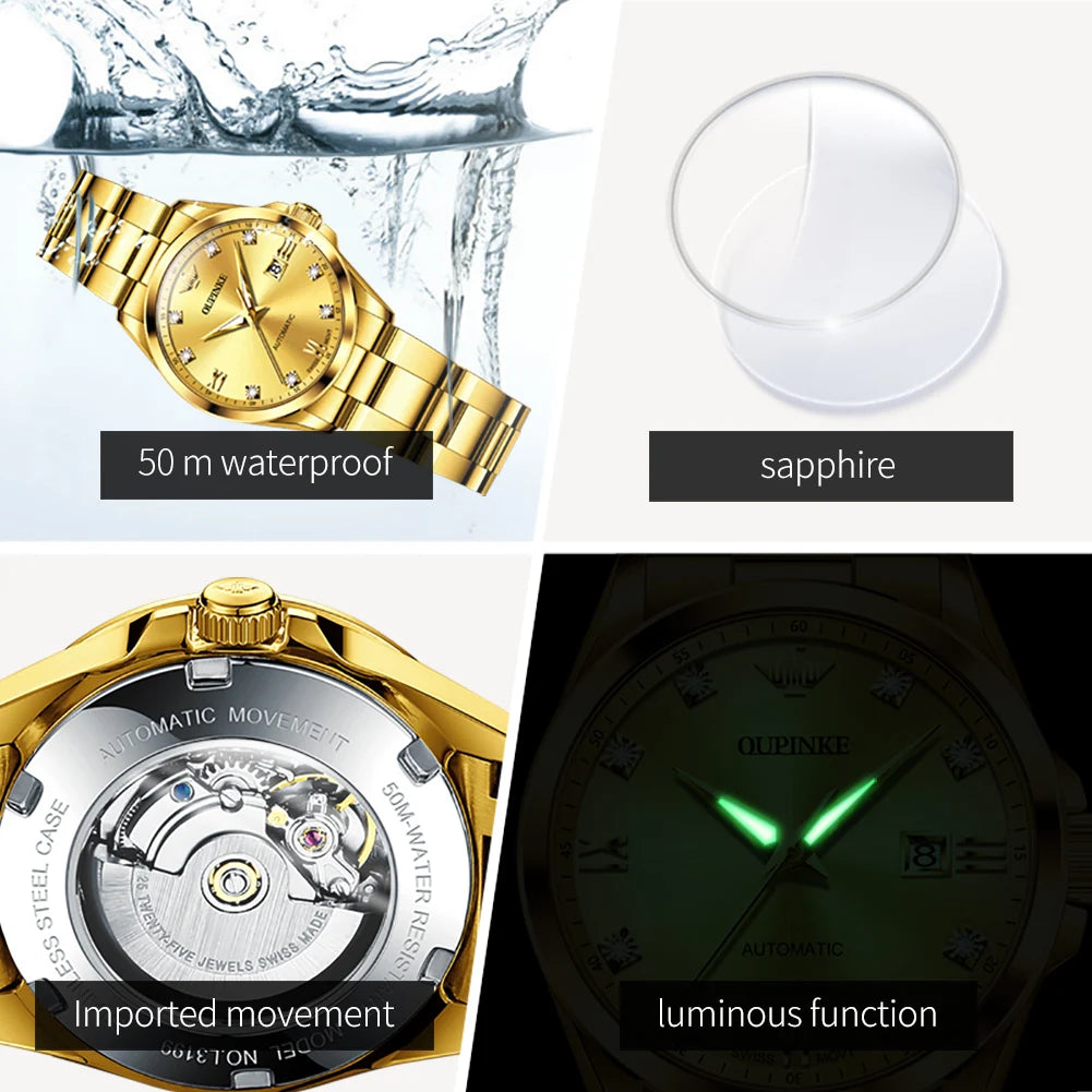 OUPINKE 3199 Real Diamond Swiss Automatic Watch for Women Original Top Brand Mechanical Women's Watches Luxury Ladies Wristwatch