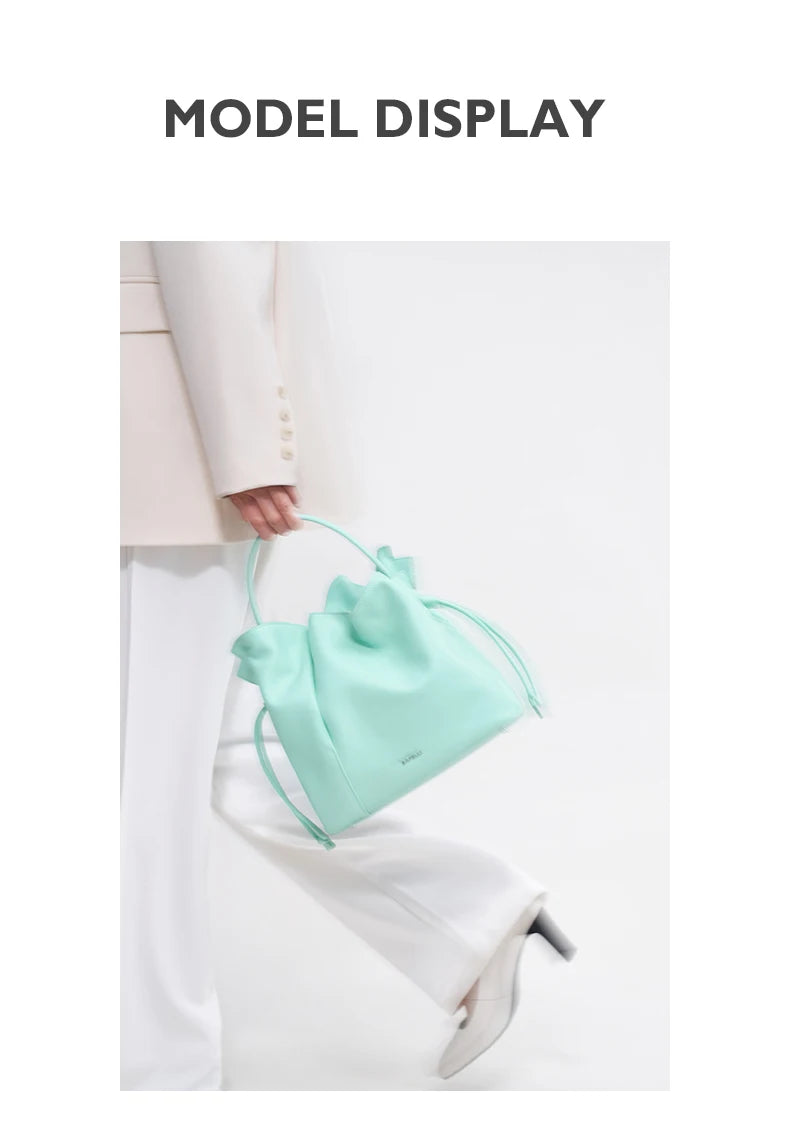 BAFELLI 2025 NEW WOMEN'S BAG LEATHER CASUAL BUCKET HANDBAGS FOR FEMALE TREND FASHION SHOPPER PURSE LUXURY BRAND SHOULDER