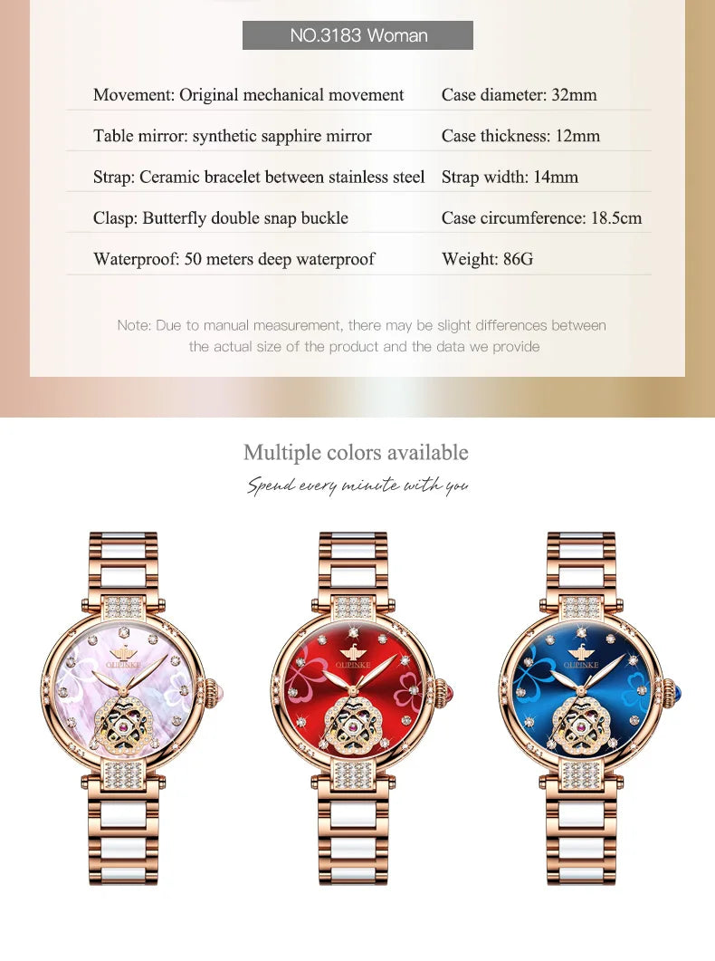 OUPINKE 3183 Women Watch Top Luxury Brand Automatic Mechanical Tungsten Steel Watchstrap Waterproof Gift Box Watches For Women