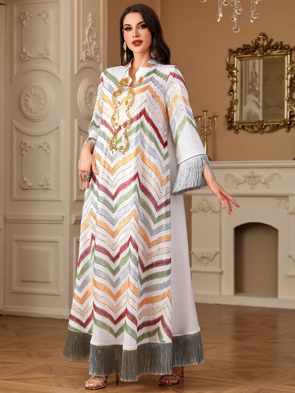 Ramadan Ethnic Saudi Women Abaya Elegant Embroidery Tassels Kaftan Clothing Jalabiya Moroccan African Dress 2025