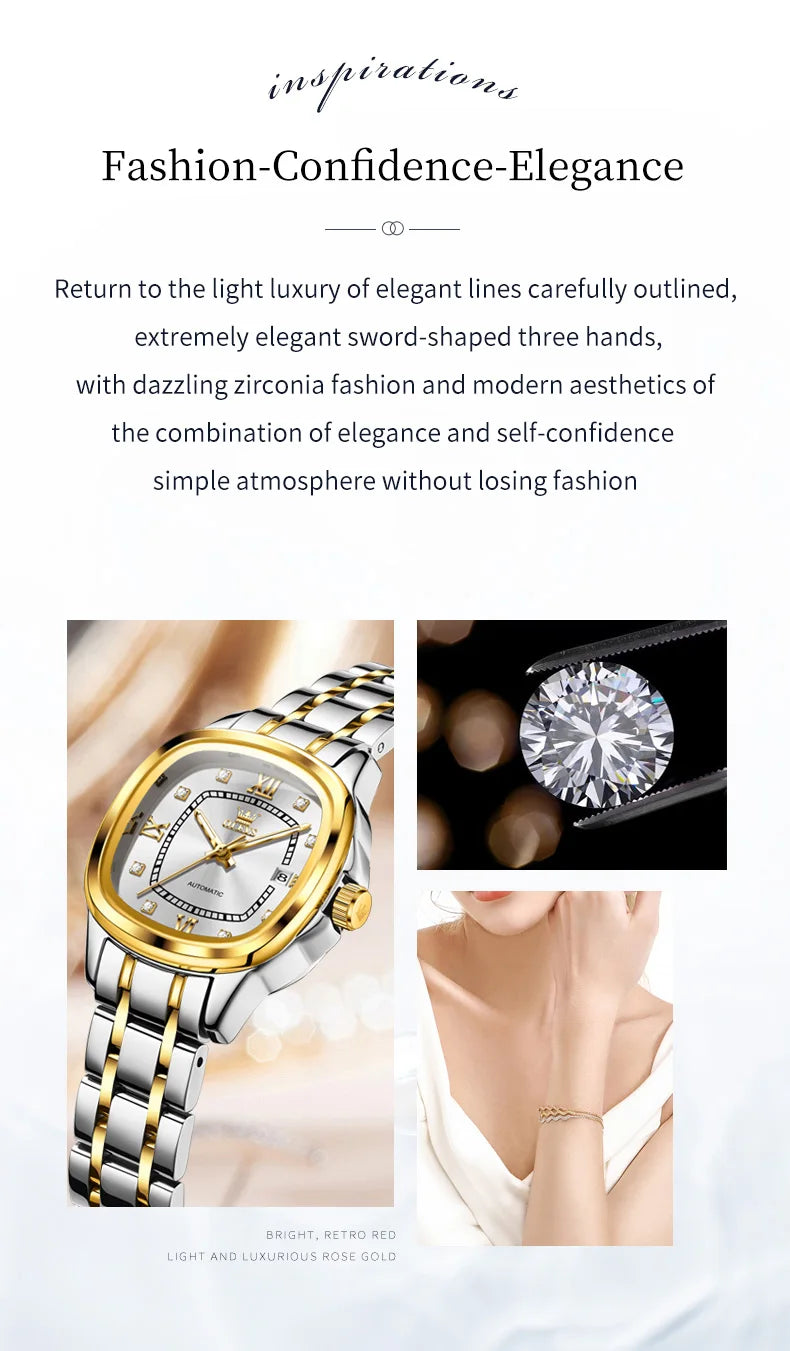 OLEVS 9810 Ladies Watch Luxury Automatic Mechanical Watch Waterproof Luminous Date Watch For Women Bracelet Set Original Reloj