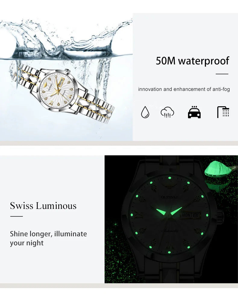 OUPINKE 3169 Woman Automatic Watch Dual Calendar Business Mechanical Watch For Women Fashion Original Waterproof Hand Clock