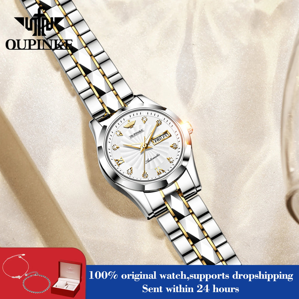 OUPINKE 3169 Woman Automatic Watch Dual Calendar Business Mechanical Watch For Women Fashion Original Waterproof Hand Clock
