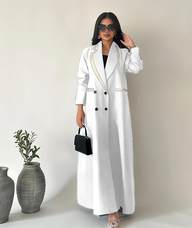 Simple Black Daily Women Abaya Muslim Robe Loose Female Blazer New Double Breasted Lady Jacket One Piece فساتين إسلامية