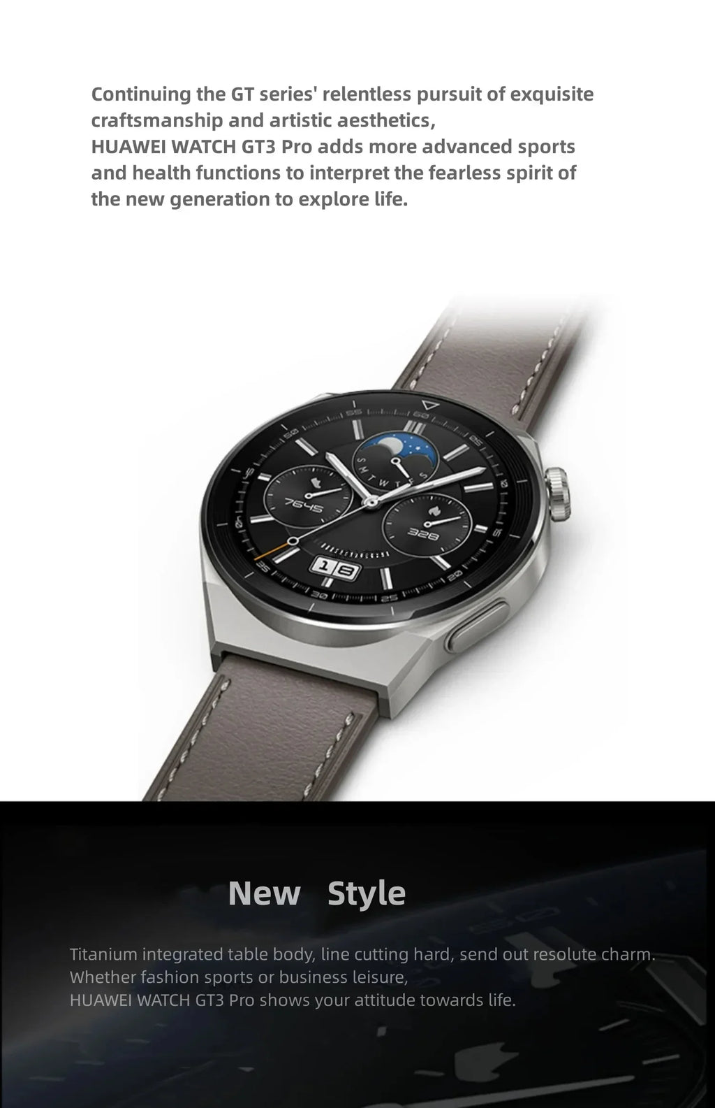 HUAWEI WATCH GT 3 Pro Titanium Body Sapphire Glass Mirror Diving Grade Waterproof 14 Days Long Battery Life Blood Oxygen Monitor