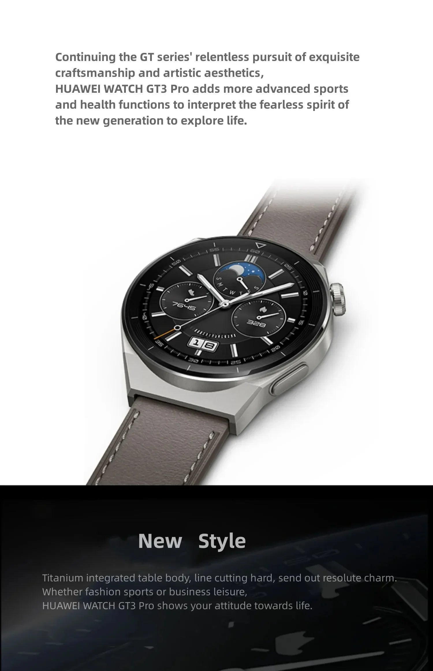 HUAWEI WATCH GT 3 Pro Titanium Body Sapphire Glass Mirror Diving Grade Waterproof 14 Days Long Battery Life Blood Oxygen Monitor