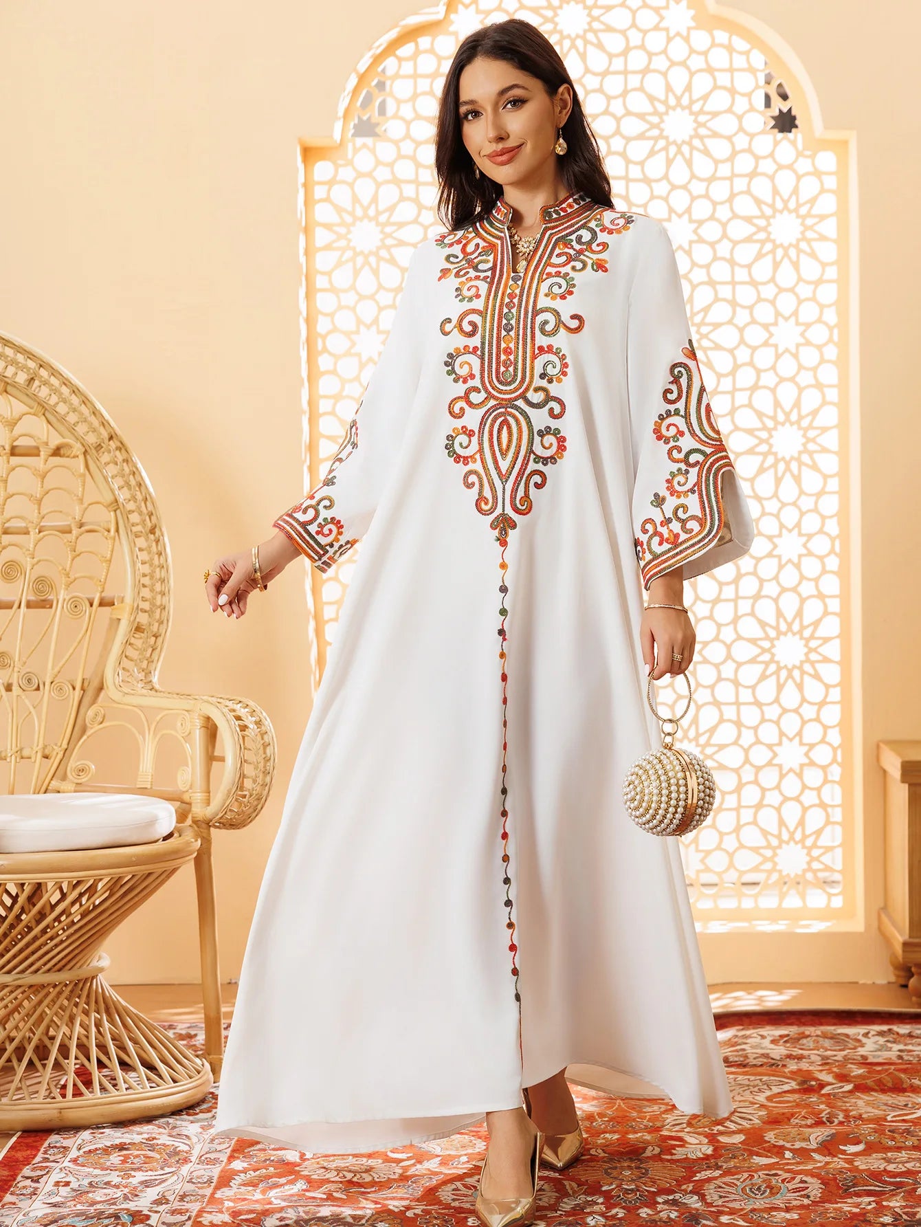 2025 Autumn And Winter Muslim Fashion Women's Embroidery Rope Embroidery Middle East Robe Arabic Dress