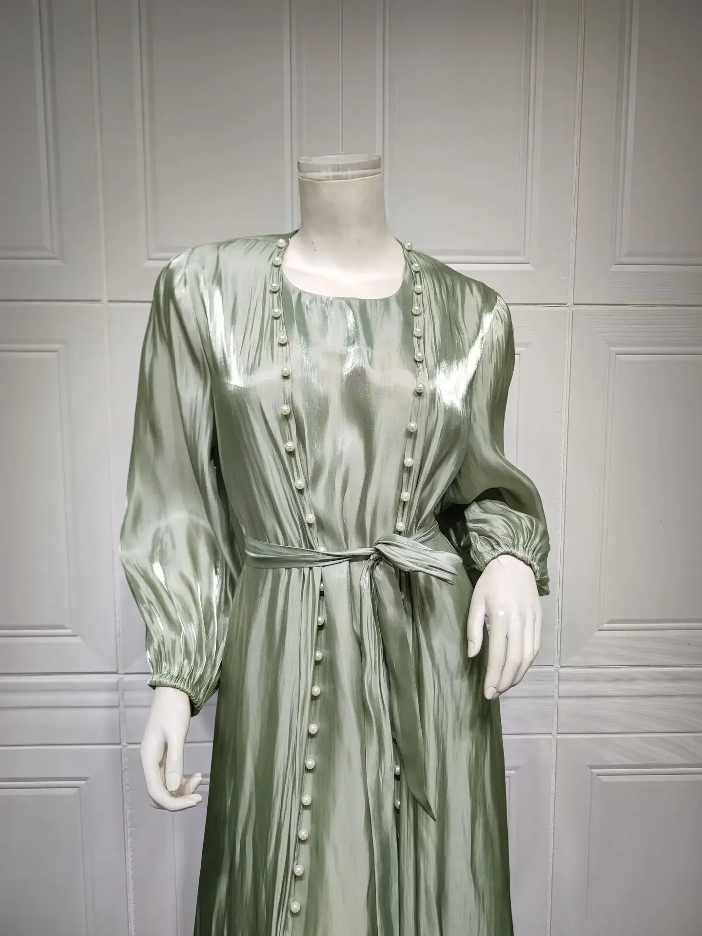 2025 Caftan Muslim Abaya Women Dress 2 Piece Set Abayas Gowns Dubai Arabic Silk Satin Kimono Cardigan Robe Outwear Autumn