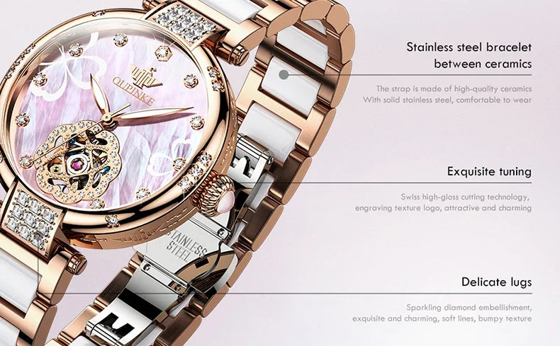 OUPINKE 3183 Women Watch Top Luxury Brand Automatic Mechanical Tungsten Steel Watchstrap Waterproof Gift Box Watches For Women