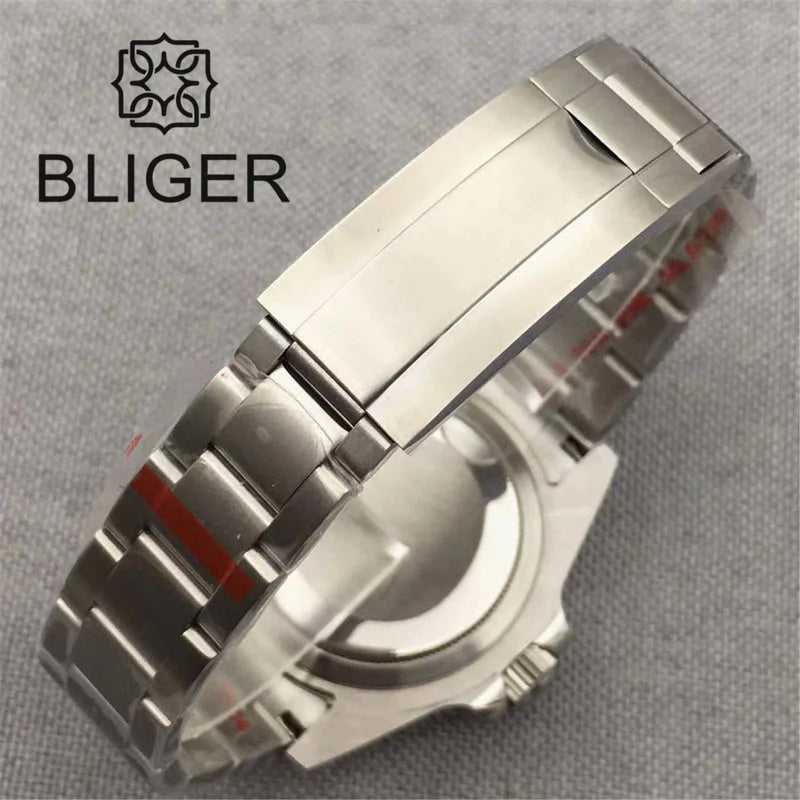 BLIGER 36mm Pink Dial WithDiamond Time Machenical Watch NH35 Automatic Movement Marks Steel Strap Silver Fluted Bezel Waterproof