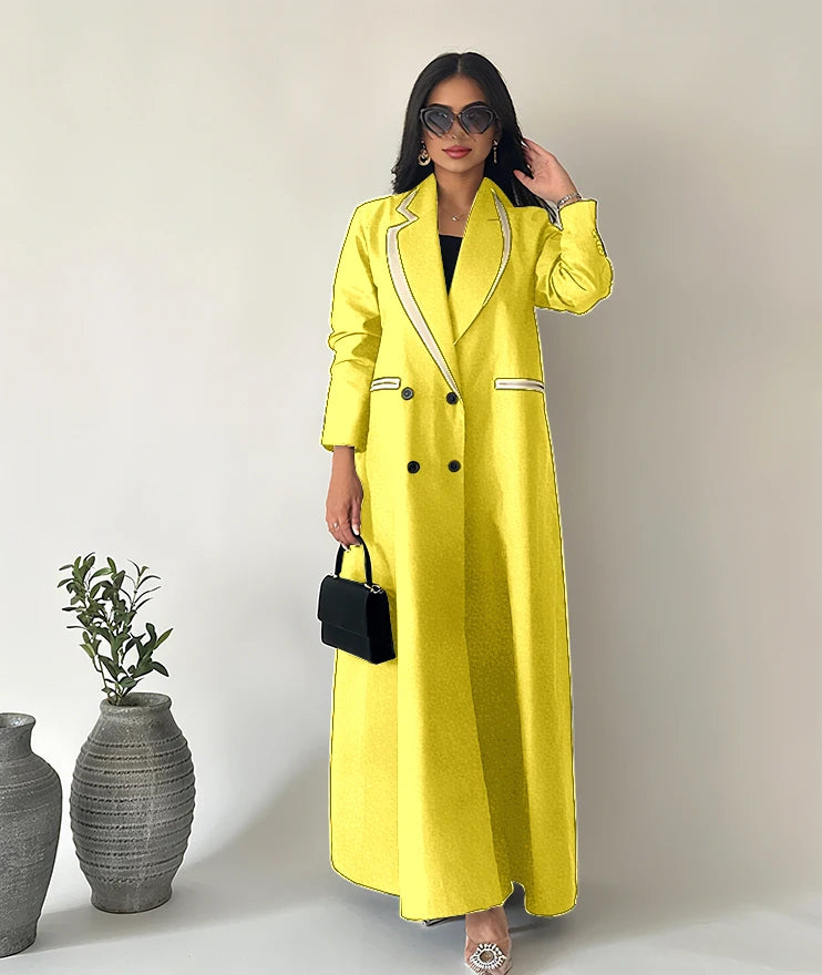 Simple Black Daily Women Abaya Muslim Robe Loose Female Blazer New Double Breasted Lady Jacket One Piece فساتين إسلامية