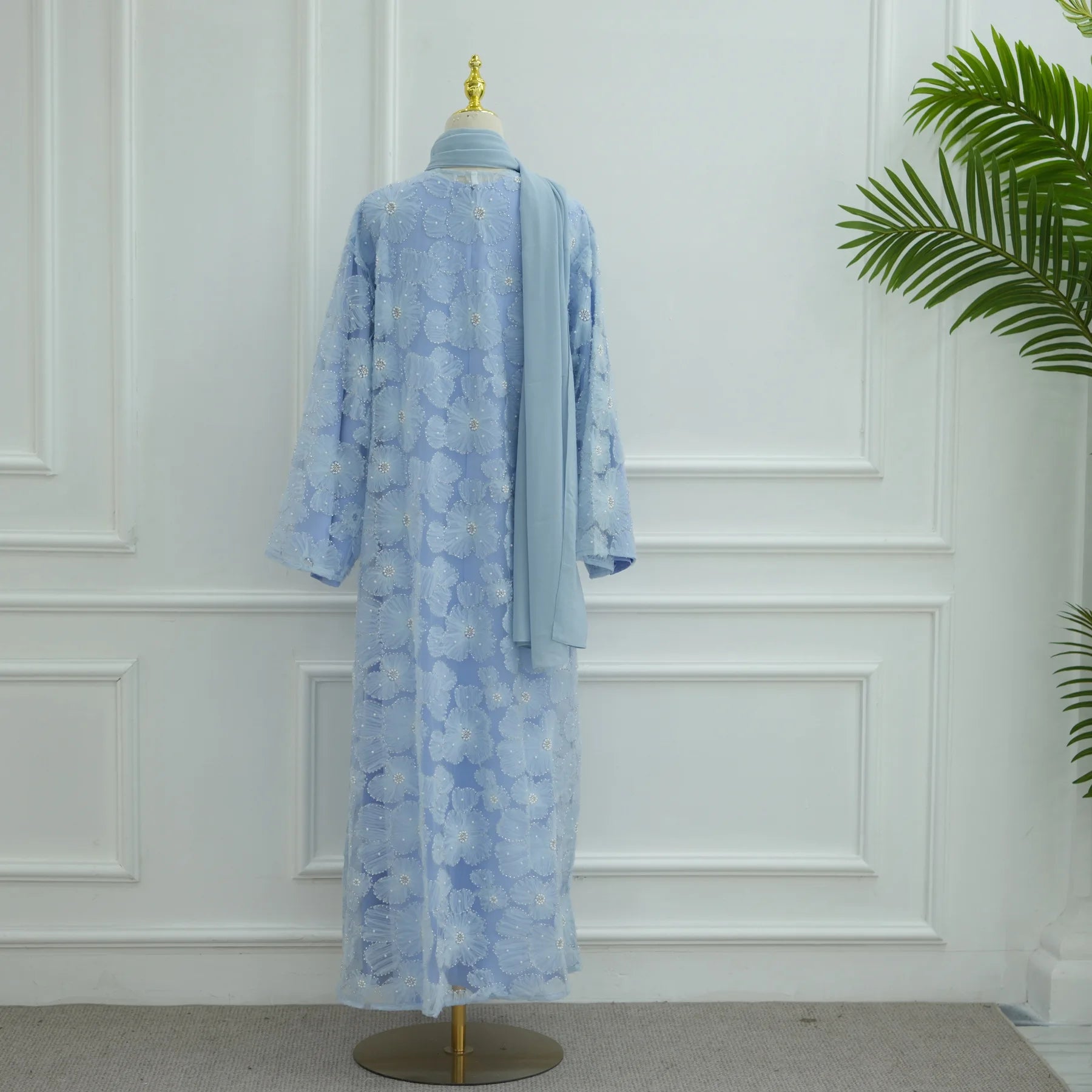 Luxury Dubai Lace Beads Cardigan Muslim Sets Women Hijab Abaya Kimono Jalabiya Ramadan Turkey Kaftan Robe Islam Clothing Caftan