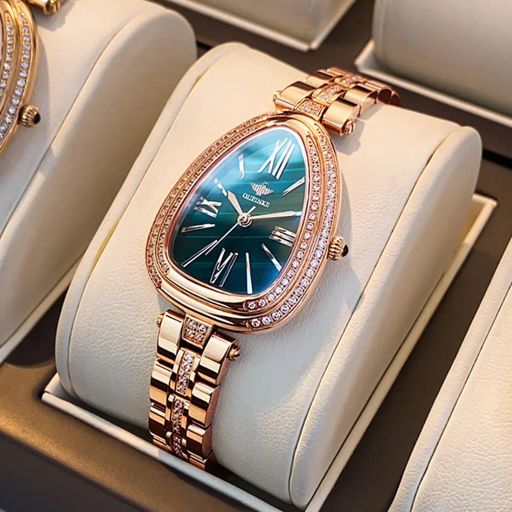 OUPINKE Watch for Women Swiss Movement Luxury Diamond Sapphire Mirror Watperoof Original Elegant Dress Ladies Wrist Watch Set