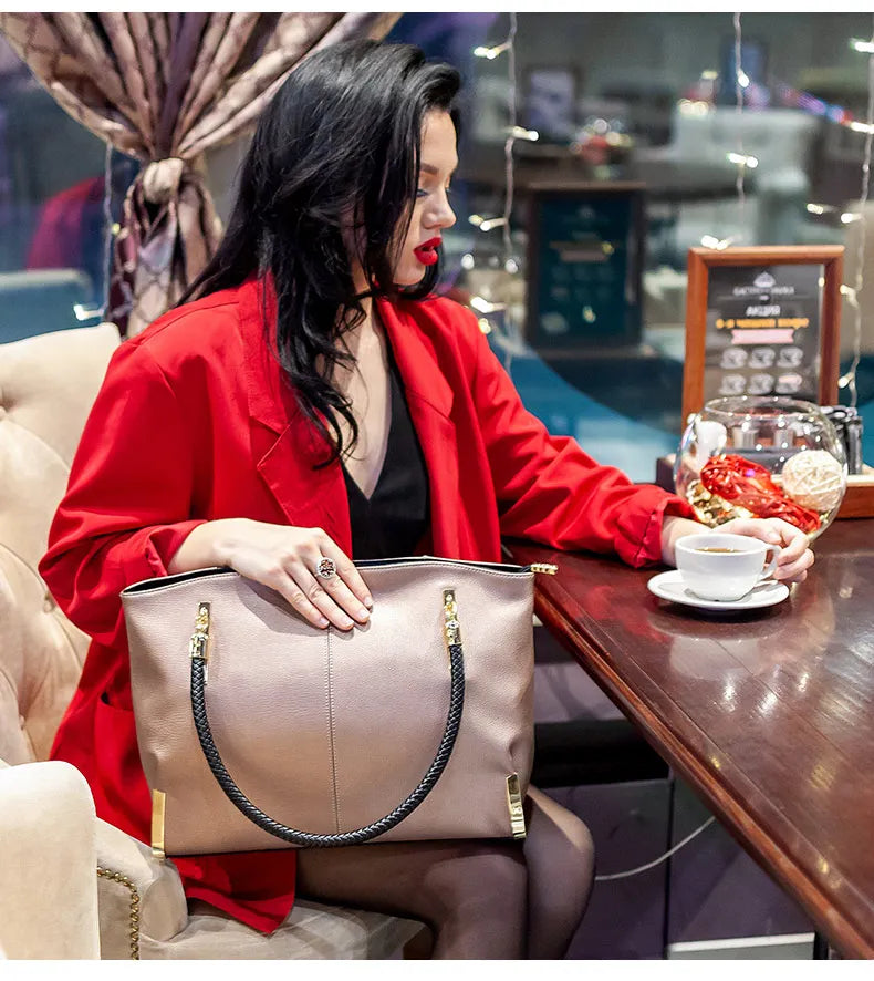 FOXER Brand Stylish Women Cowhide Leather Handbag Female Shoulder Bag Design Luxury Lady Large Capacity Zipper Top-Handle Bags