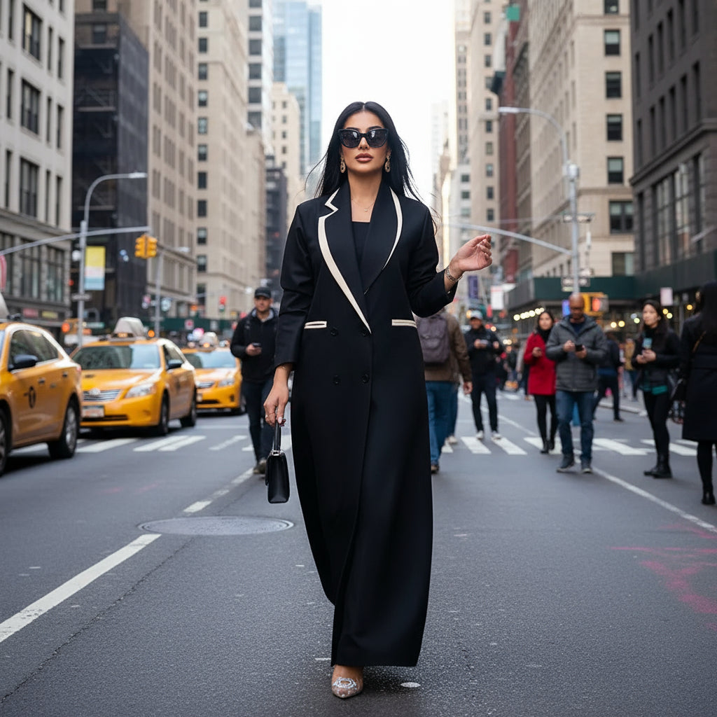 Simple Black Daily Women Abaya Muslim Robe Loose Female Blazer New Double Breasted Lady Jacket One Piece فساتين إسلامية