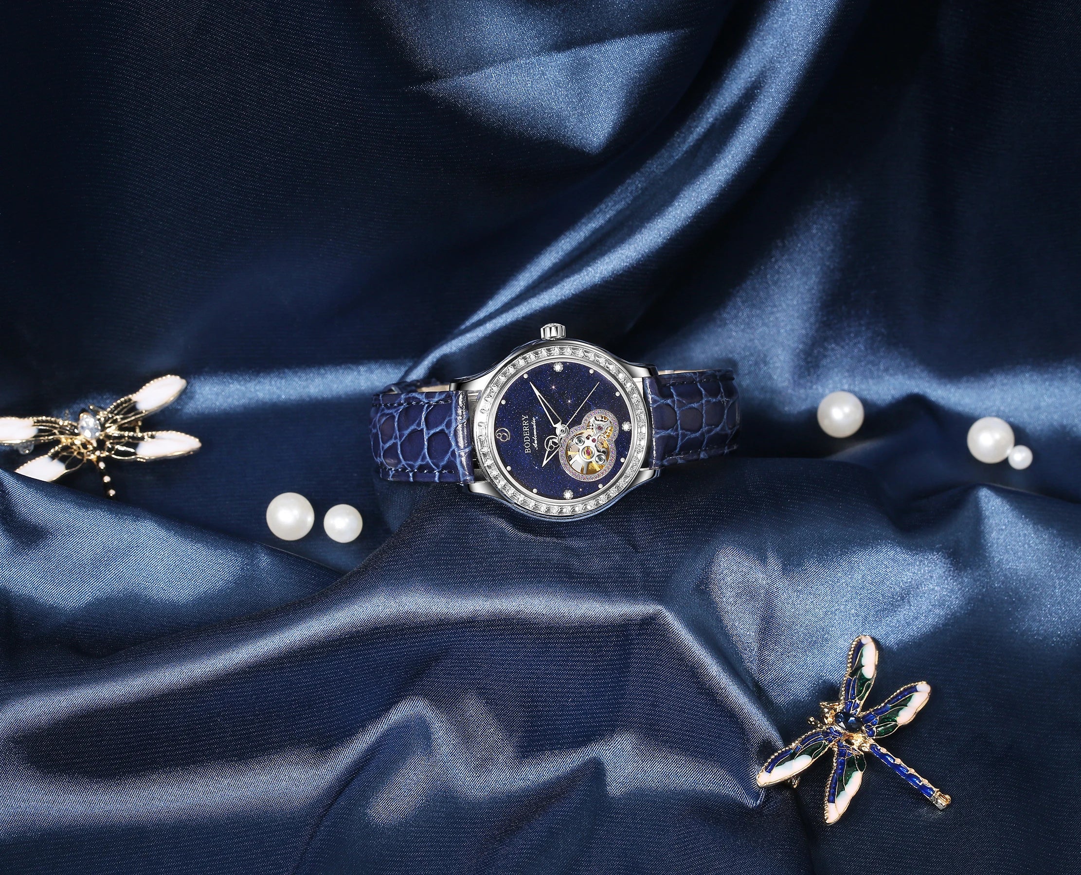 Boderry Luxury Watch Women Automatic Seagull ST1 Diamond Skeleton Sapphire Crystal Glass Female Waterproof Wristwatch Marry Gift