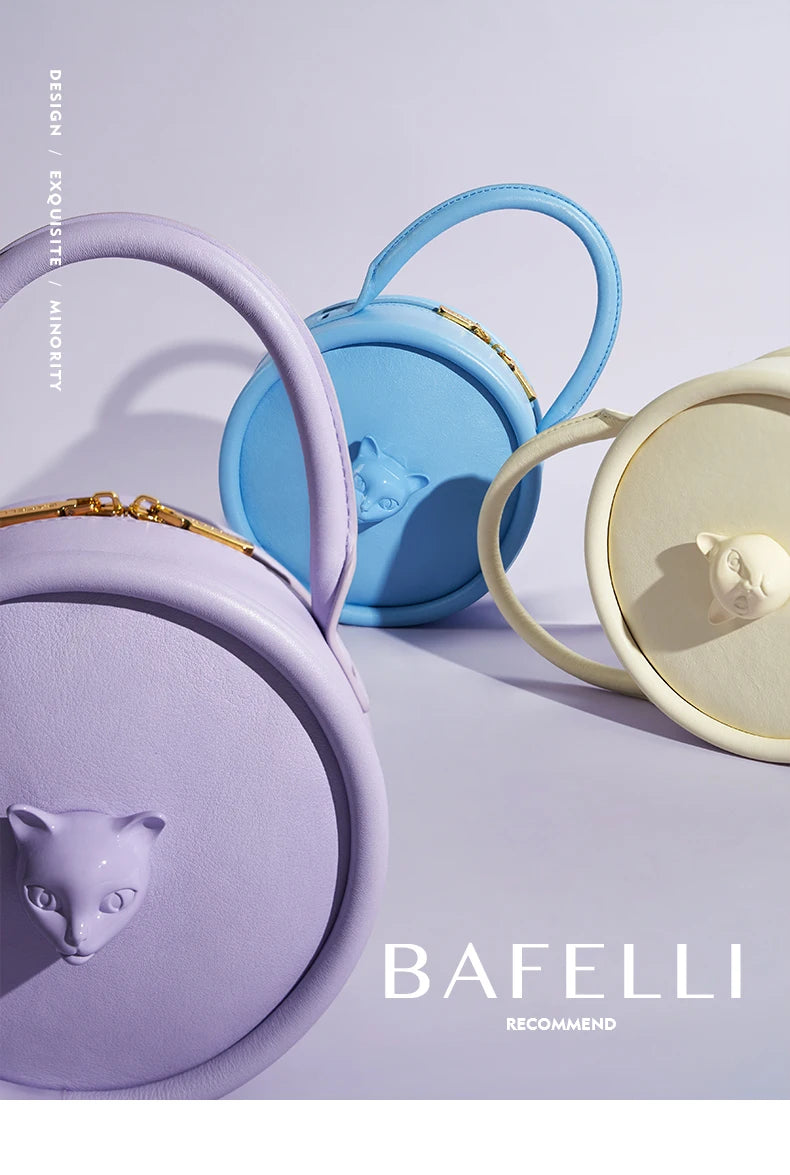 2025 NEW BOWLING STYLE HANDHELD CAT WOMEN'S BAG LUXURY BRAND ORIGINAL DESIGNER HANDBAG SHOULDER GENUINE LEATHER PURSE