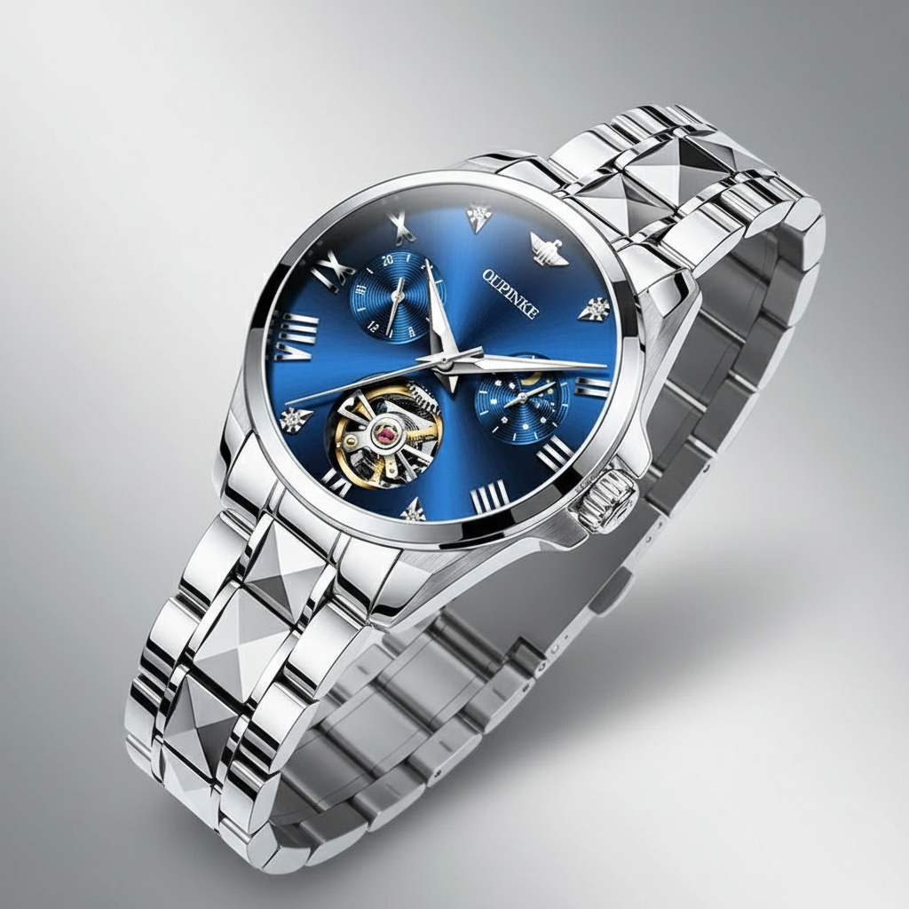 OUPINKE 3202 Women Watch Original Tungsten Steel Moon Phase Waterproof Watch Luxury Swiss Brand Women Automatic Mechanical Watch