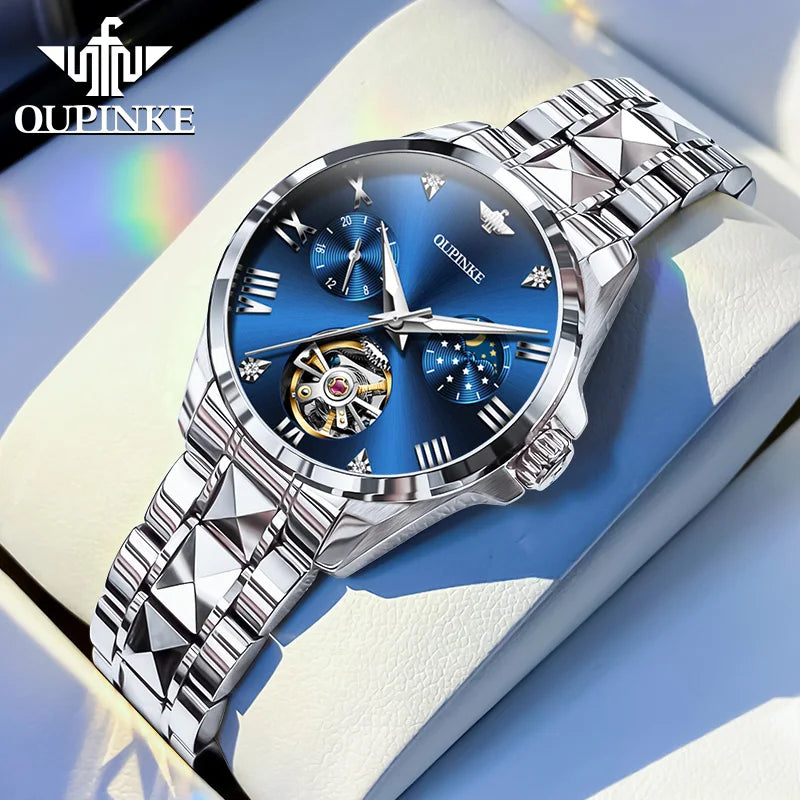 OUPINKE 3202 Women Watch Original Tungsten Steel Moon Phase Waterproof Watch Luxury Swiss Brand Women Automatic Mechanical Watch
