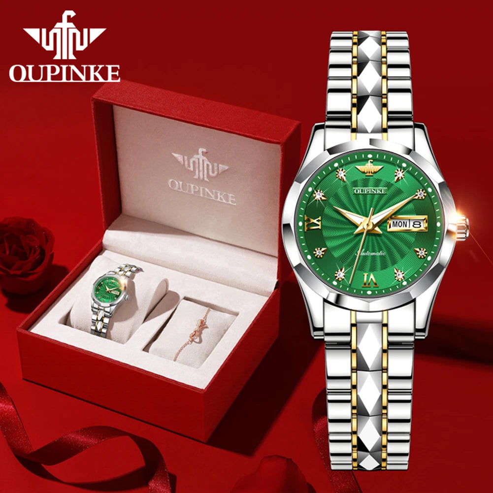 OUPINKE 3169 Woman Automatic Watch Dual Calendar Business Mechanical Watch For Women Fashion Original Waterproof Hand Clock