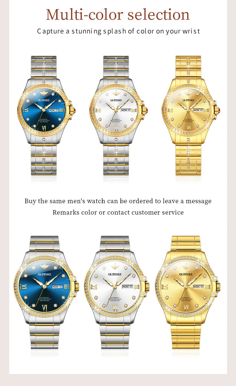 OUPINKE 3195 Japan Imported Automatic Movement Mechanical Watch for Women Diamond Ladies Watch Waterproof Dual Calendar Watch