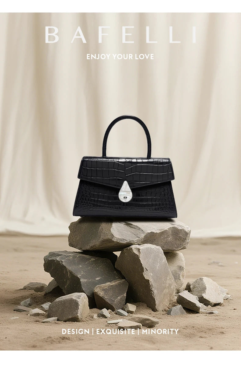 Luxury Genuine Leather Women's Handbag Bafelli Crocodile Pattern Shoulder Bag & Crossbody Purse Stylish Versatile Designer Bag