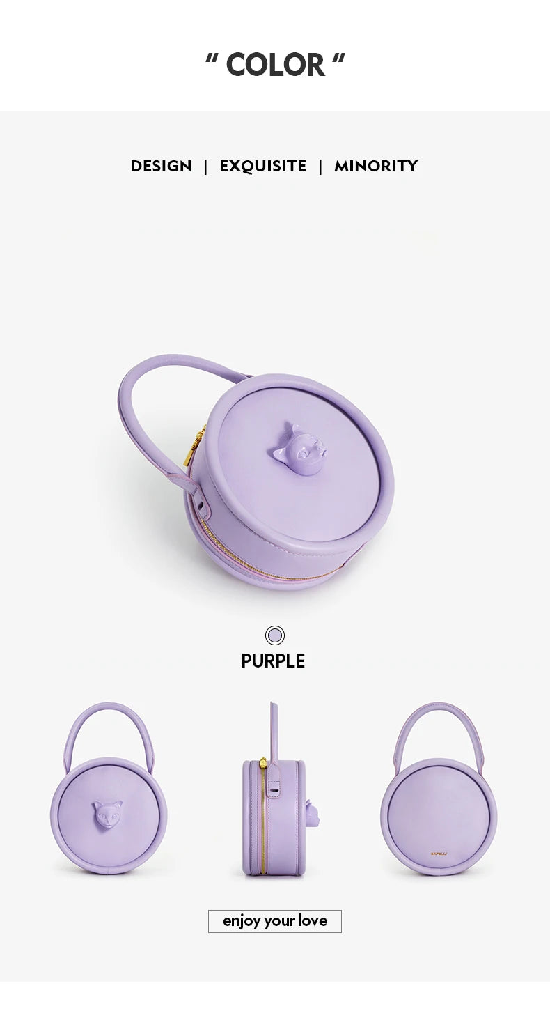 2025 NEW BOWLING STYLE HANDHELD CAT WOMEN'S BAG LUXURY BRAND ORIGINAL DESIGNER HANDBAG SHOULDER GENUINE LEATHER PURSE