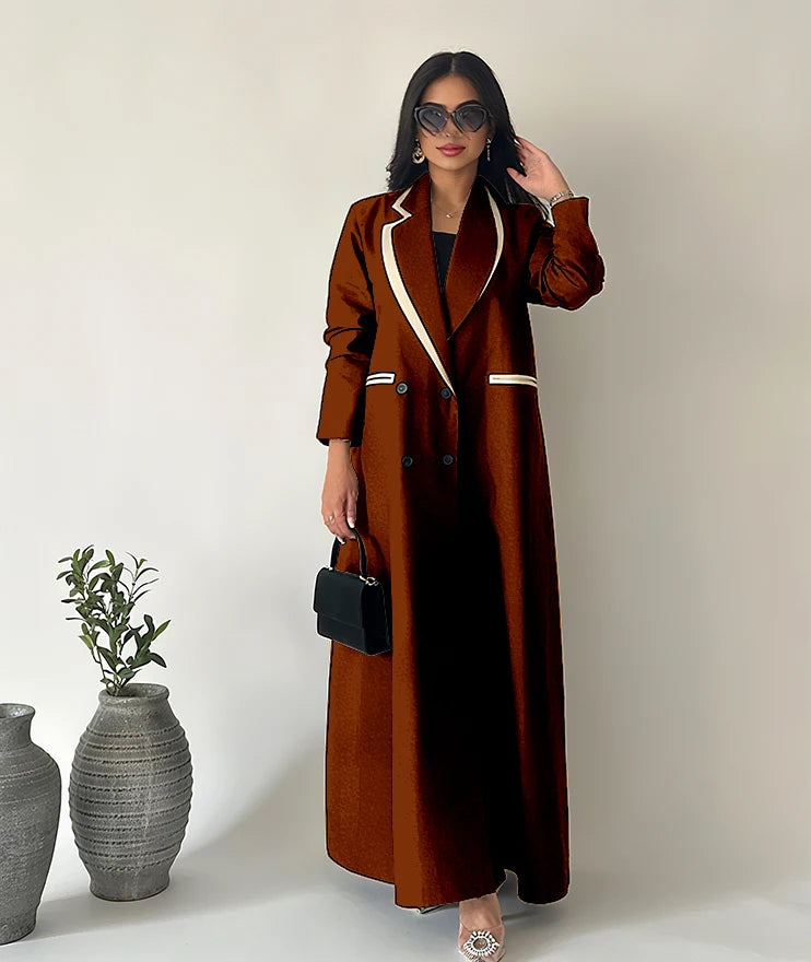 Simple Black Daily Women Abaya Muslim Robe Loose Female Blazer New Double Breasted Lady Jacket One Piece فساتين إسلامية