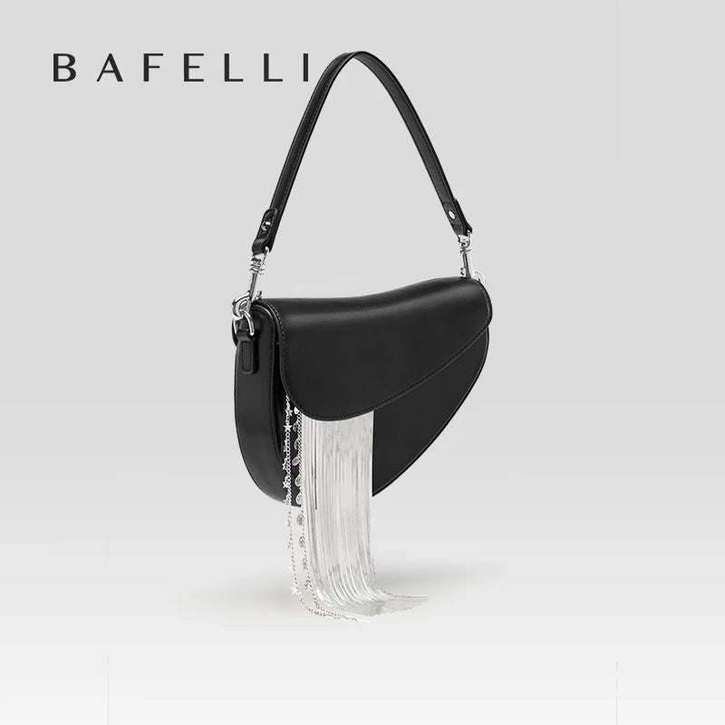 BAFELLI 2025 NEW LUXURY WOMAN BAGS LEATHER STYLISH INDIVIDUALITY FASHION TASSELS PURSE SHOULDER CROSSBODY HANDBAGS FEMALE SADDLE
