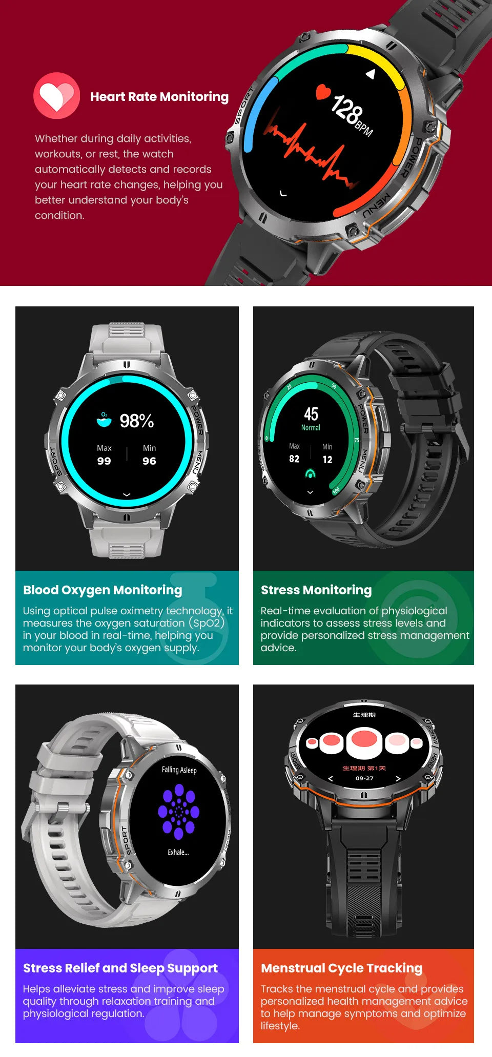 For XIAOMI 1000MAH endurance Sport Smart Watch Men 1.73-inch HD Screen GPS tracker Compass Bluetooth Call Waterproof Smart Watch