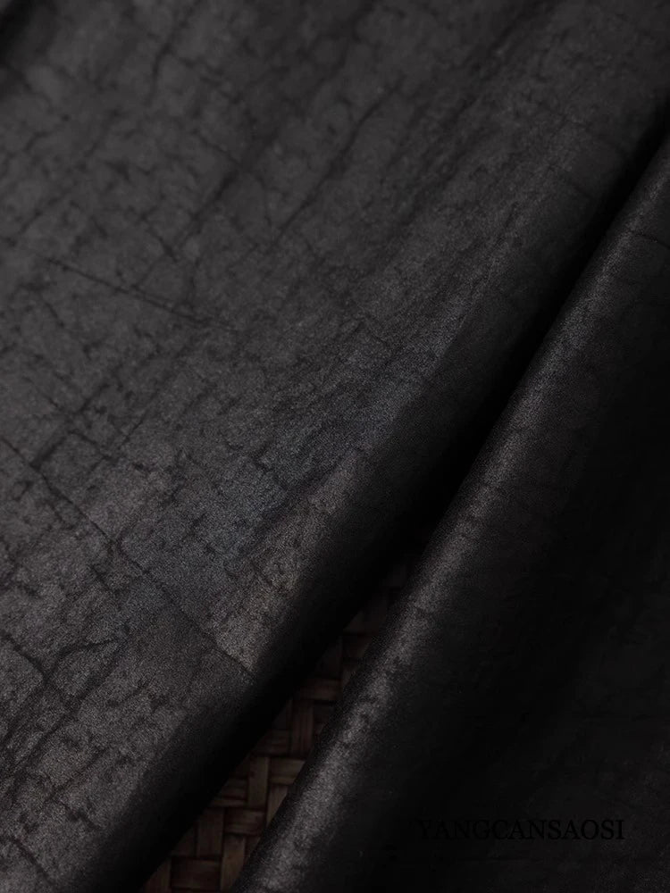 2025 Women's New Black Turtle Crack 100%Natural Mulberry Silk Fragrant Cloud Gauze Turtle Pattern Loose Straight Tube Pants