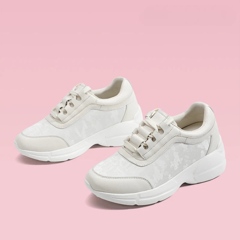 Invisible Increase Shoes for Women's 7cm White Fashionable Casual Thick Bottom Shoes Comfortable Height Increasing Skate Shoes