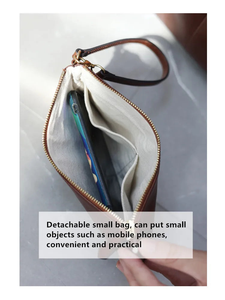 Women's Genuine Leather Large Capacity Tote Bag Female Retro Luxury Briefcase Vintage Cowhide Shoulder Handbag