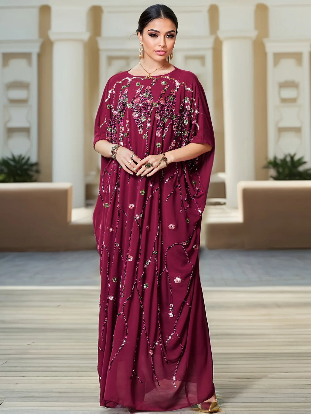 2025 Summer Eid Djellaba Morocco Sequins Embroidery Abayas Short Sleeve Dresses Jalabiya Dubai Turkey Kaftan Women Muslim Robes